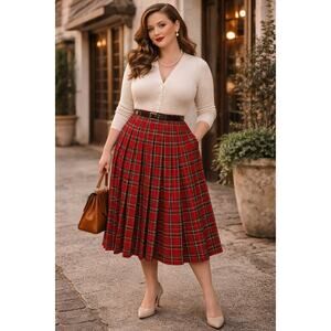 Vintage Pendleton Skirt Wool Pleated Plaid Red Black School Girl  Midi 14